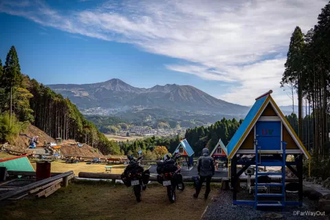motorcycle camping in japan at mt.aso