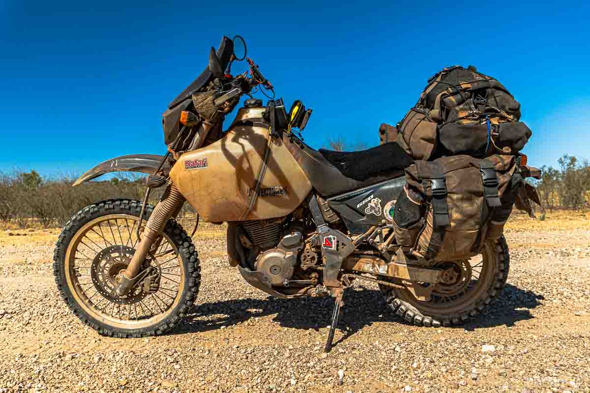 fully loaded DR650 adventure build