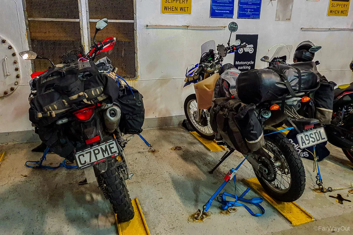 motorcycle on a ferry in new zealand