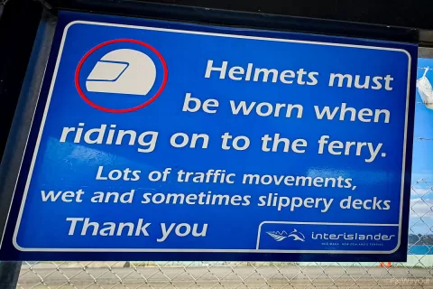 notice for motorcyclists at ferry boarding in new zealand